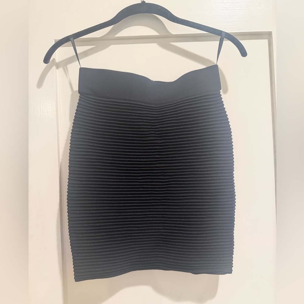 Ronny Kobo Collection Black Textured Pencil mini bandaged high waisted Skirt
